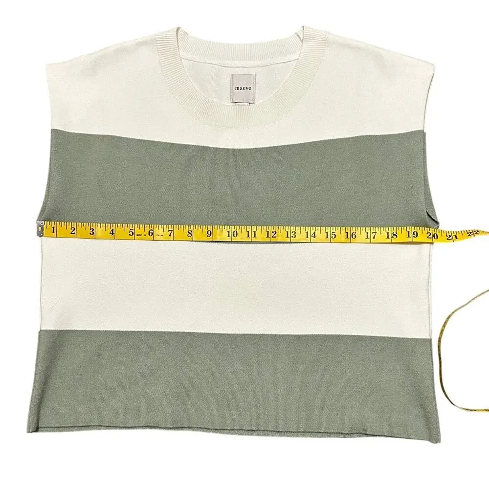 Maeve Anthropologie Sweater Vest Women's Size Med Green Ivory Striped Knit Top - Picture 8 of 9